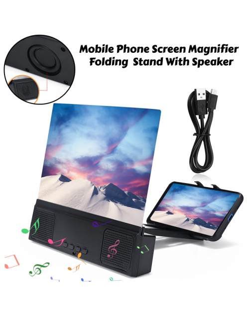 Mobile Phone Screen Magnifier High Resolution HD Video Amplifier Folding Enlarged Expander Stand With Speaker, V0013